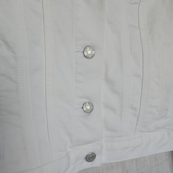 LOFT Denim Trucker Long Sleeve White Jacket w Back Hem Button Tabs Women Size M - Picture 8 of 15